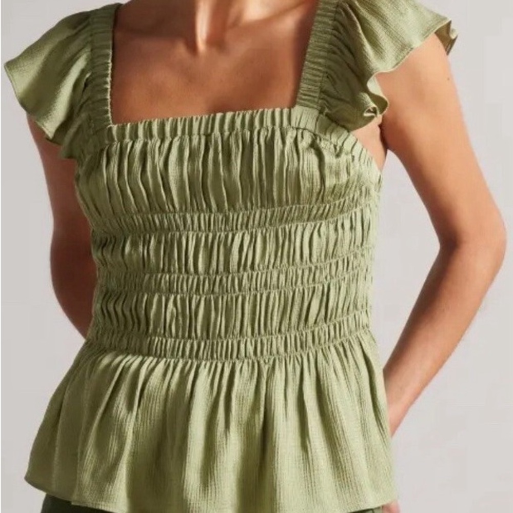 TED BAKER Alovia Smock Bodice Top with Lace-Up Back